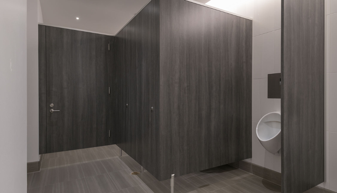 Plastic Laminate Ceiling Hung Toilet Partition - Alcove Both Layout